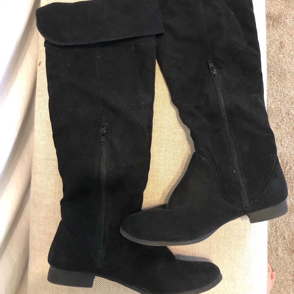 Black faux suede over the knee boots